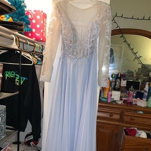 Promgirl Sky Blue Lace Slit Dress